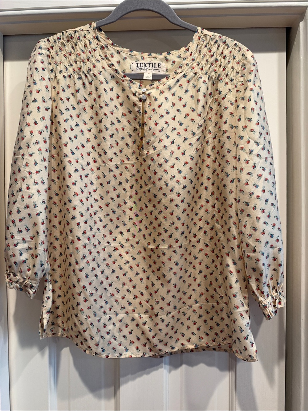 Elizabeth and James Yellow Floral Smocked-Neck Blouse